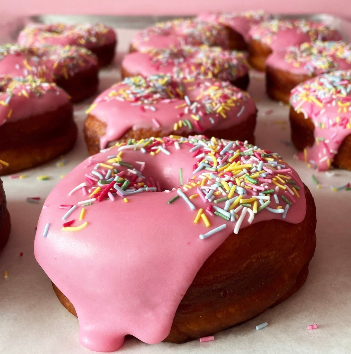 Dry Raspberry Sprinkles Raspberry Sprinkle Doughnuts - The Classic Homie – Cat Burglar Dough Co
